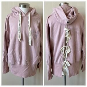 Bubulee Women's Hooded Ribbon Tie Back Oversized Sweatshirt Size S/M Pink 13413
